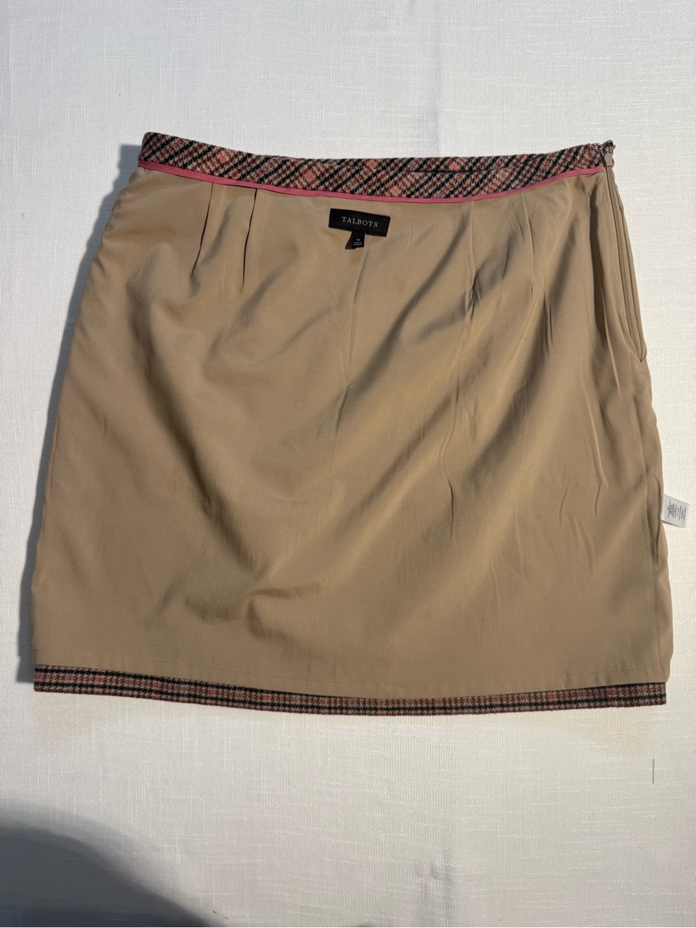Talbots Plaid Wool Blend Skirt Size 16 Tan Pink Navy Academia Preppy Fall Staple - Picture 11 of 11